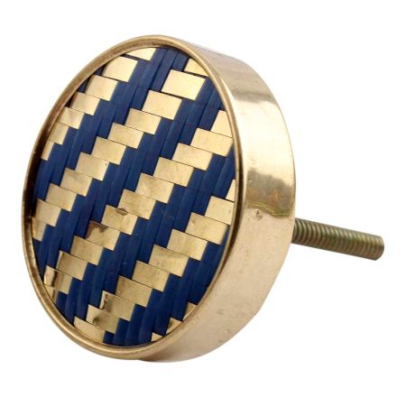 Round Navy Blue Metal and Wooden Cabinet Knobs
